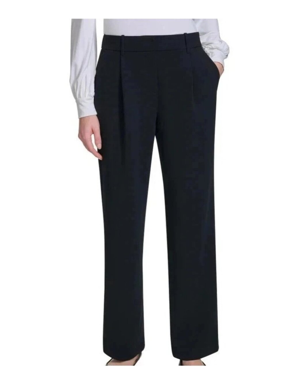 NWT DKNY Women's 10 Black Dress Pants Polyester Straight Leg Pleated